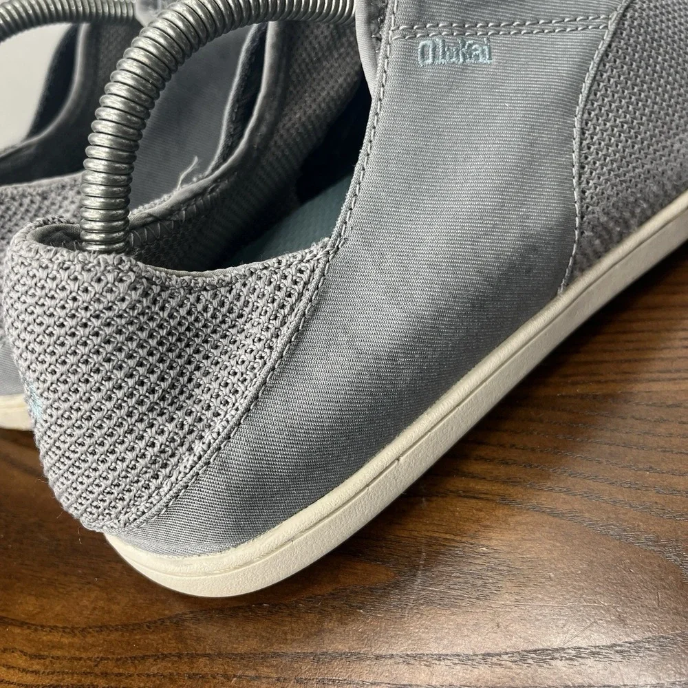 Olukai 'Nohea Moku Shoes Men's 9.5 Gray‎ Textile Comfort Slip On Boat Sneaker